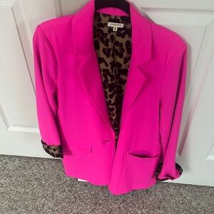 JODIFL Vibrant Pink Blazer with Leopard Lining